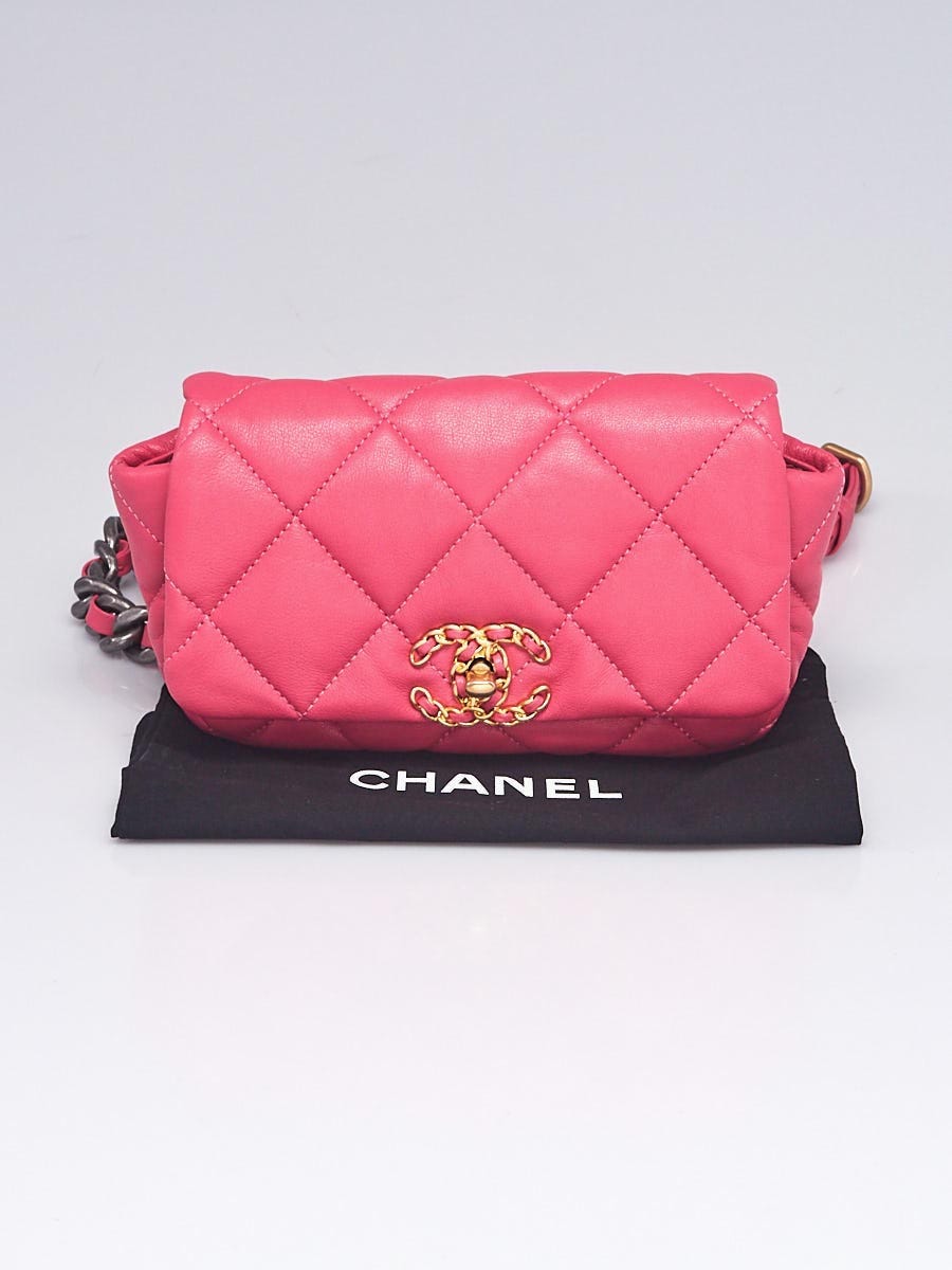 CHANEL Denim Quilted Chanel 19 Wallet On Chain WOC Neon Pink 969942
