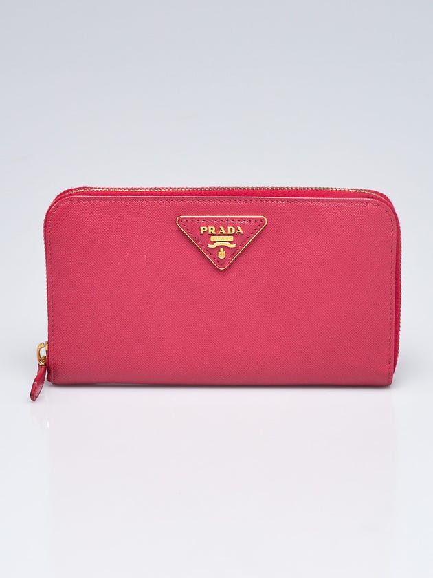 Prada  Pink Saffiano Triangle Leather Zip Wallet 1M0506