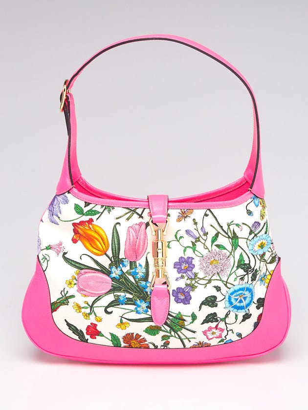Gucci Pink Flora Canvas Jackie Medium Shoulder Bag