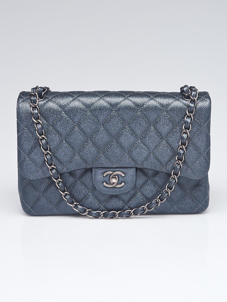 Chanel Dark Grey Quilted Caviar Leather Classic Jumbo Double Flap