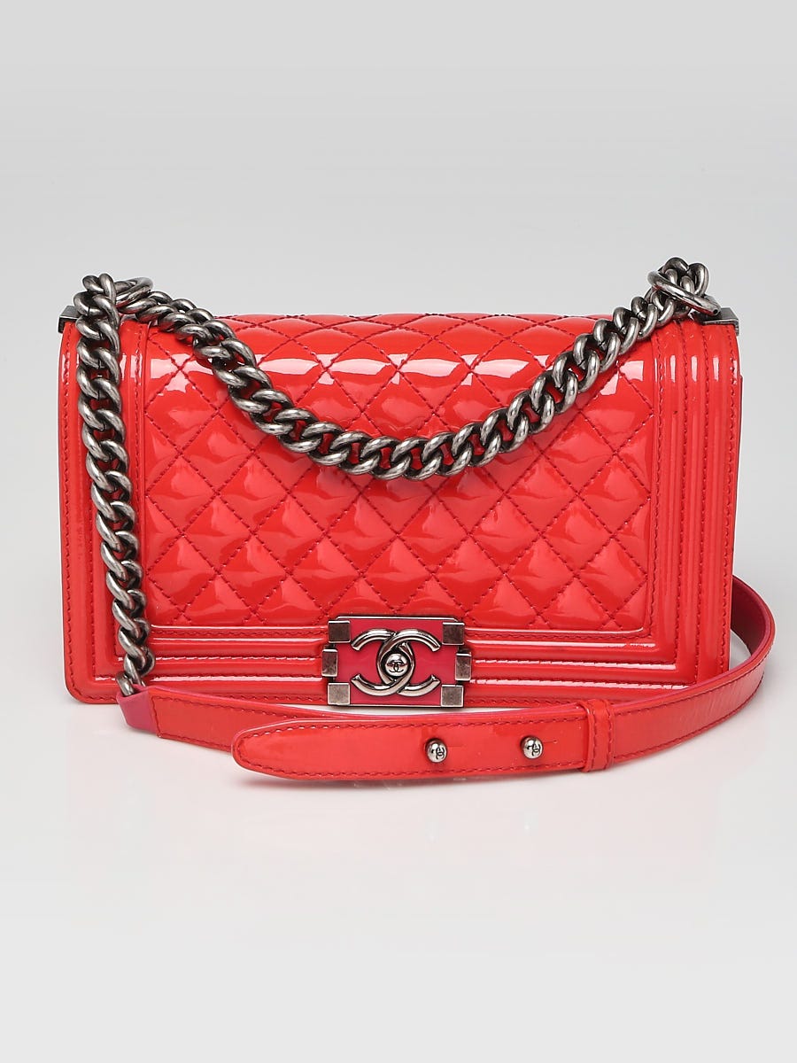 Chanel Red Quilted Patent Leather Small Plexiglass Boy Bag