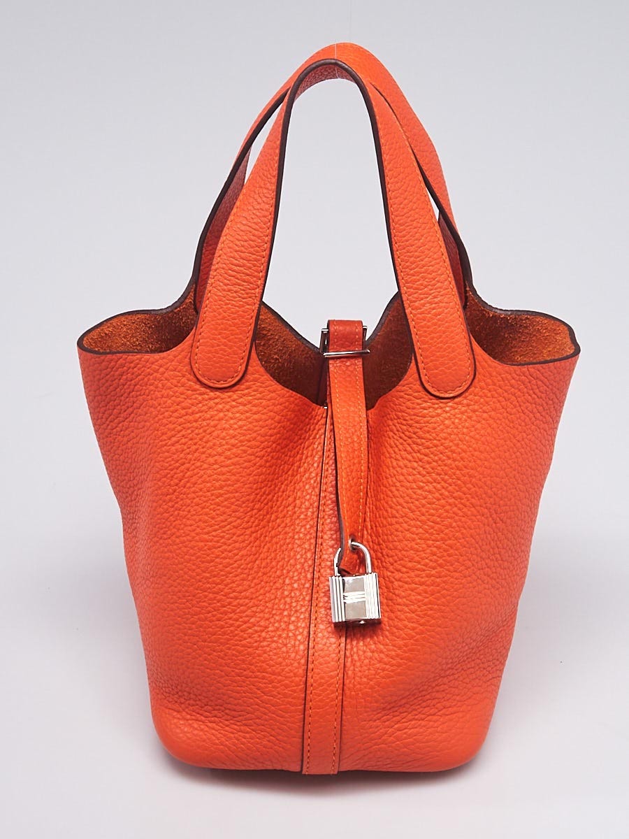 Hermes 18cm Orange Clemence Leather Palladium Plated Picotin Lock Bag -  Yoogi's Closet