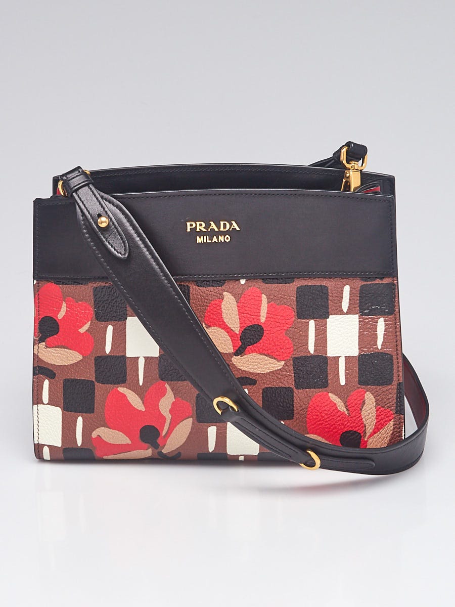 Prada Tabacco/Nero Madras St. Pense Printed Leather Bibliotheque