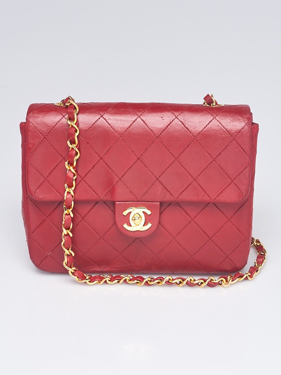 Chanel Red Quilted Lambskin Leather Square Mini Flap Bag - Yoogi's