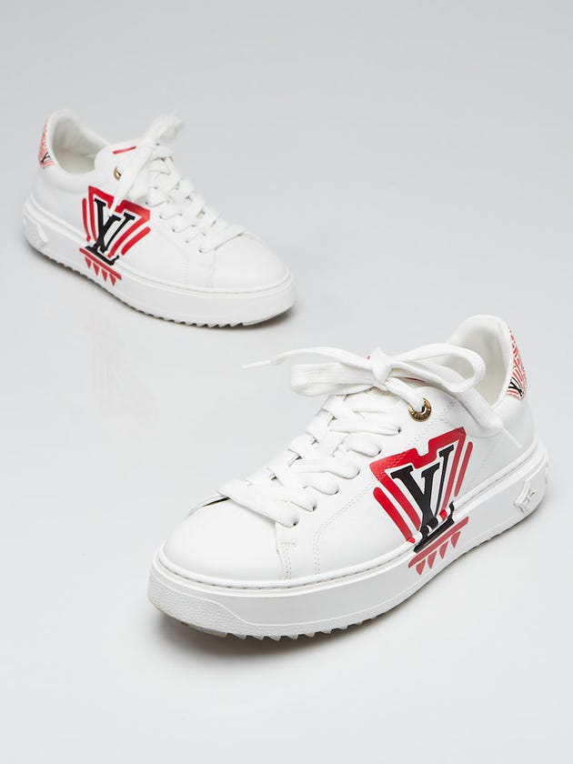 Louis Vuitton White/Red Leather Crafty Time Out Sneaker Size 7/37.5