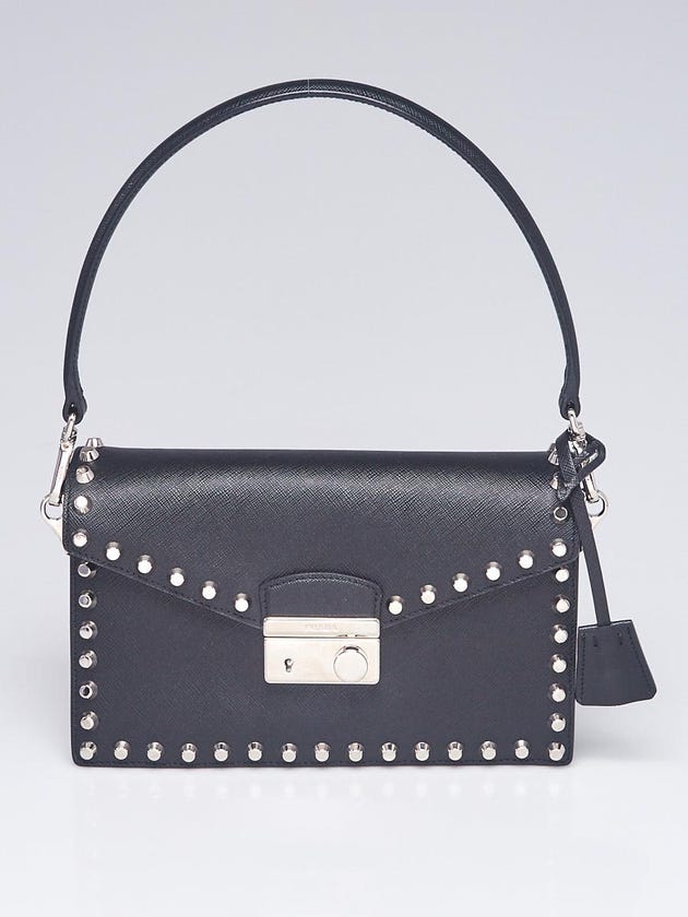 Prada Black Saffiano Lux Leather Studded Crossbody Bag BN924D