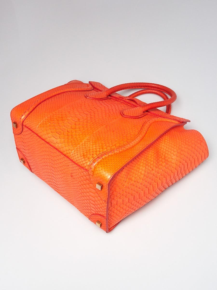 Celine Orange Python Mini Luggage Tote Bag | Yoogi's Closet