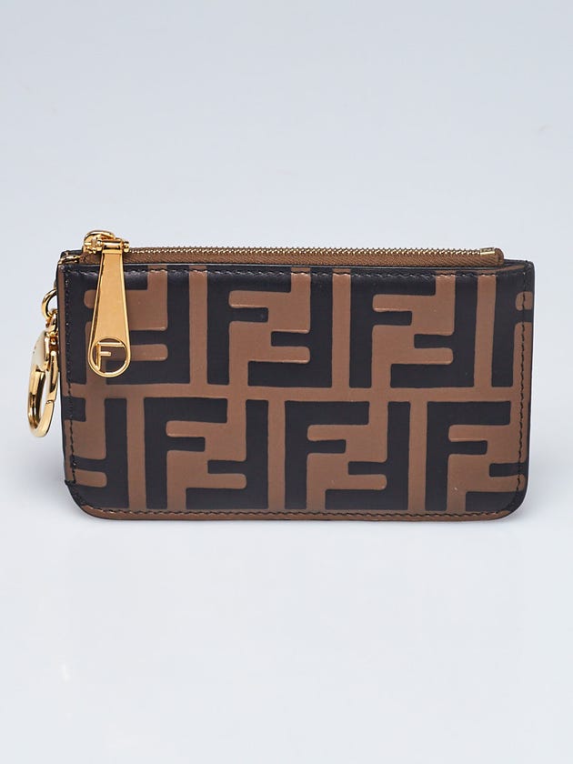 Fendi Brown/Black Embossed Leather Key Case Pouch 8AP161