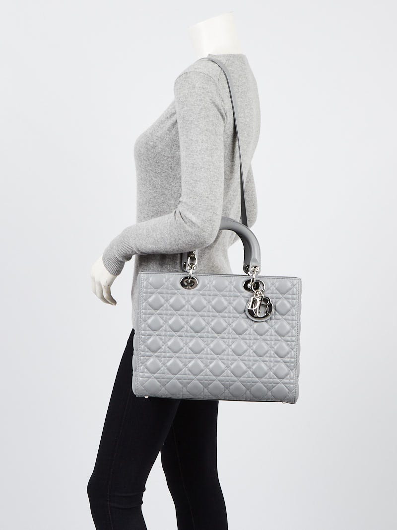 Christian Dior Grey Cannage Quilted Lambskin Leather Small Lady Dior Bag -  Yoogi's Closet