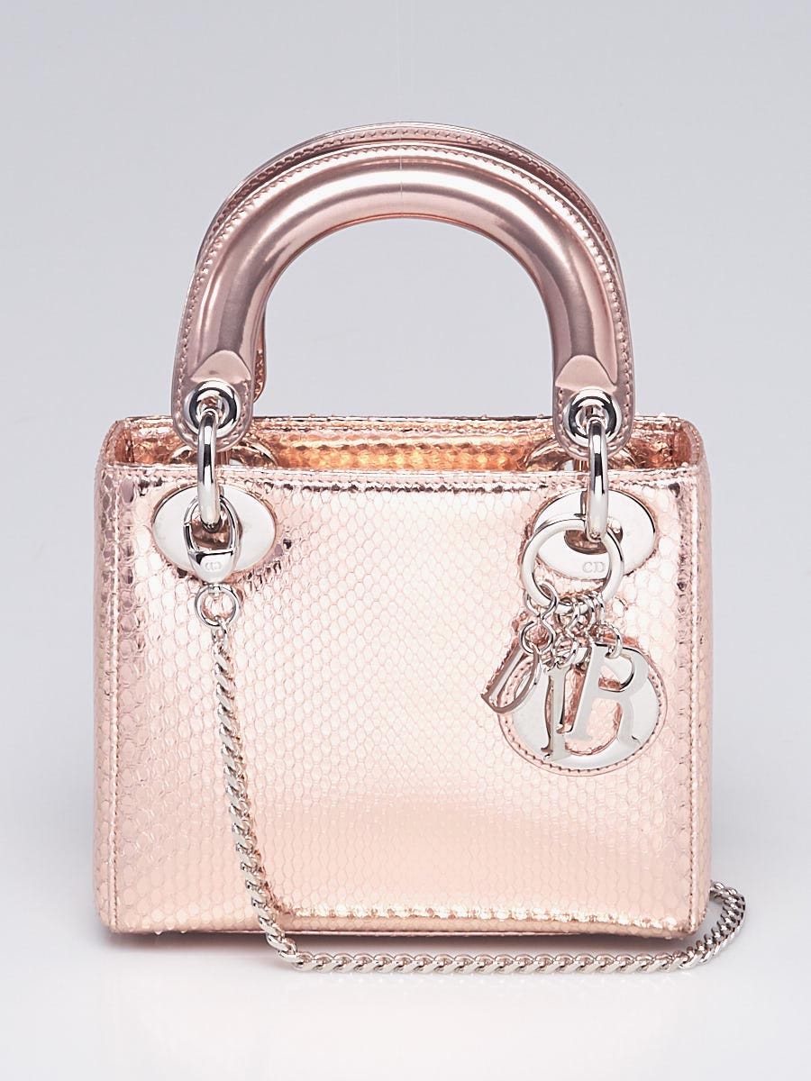 Christian Dior Metallic Pink Python Micro Lady Dior Bag | Yoogi's Closet