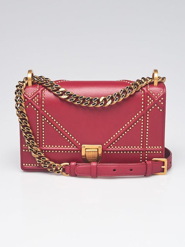 Christian Dior Red Studded Leather Small Diorama Flap bag