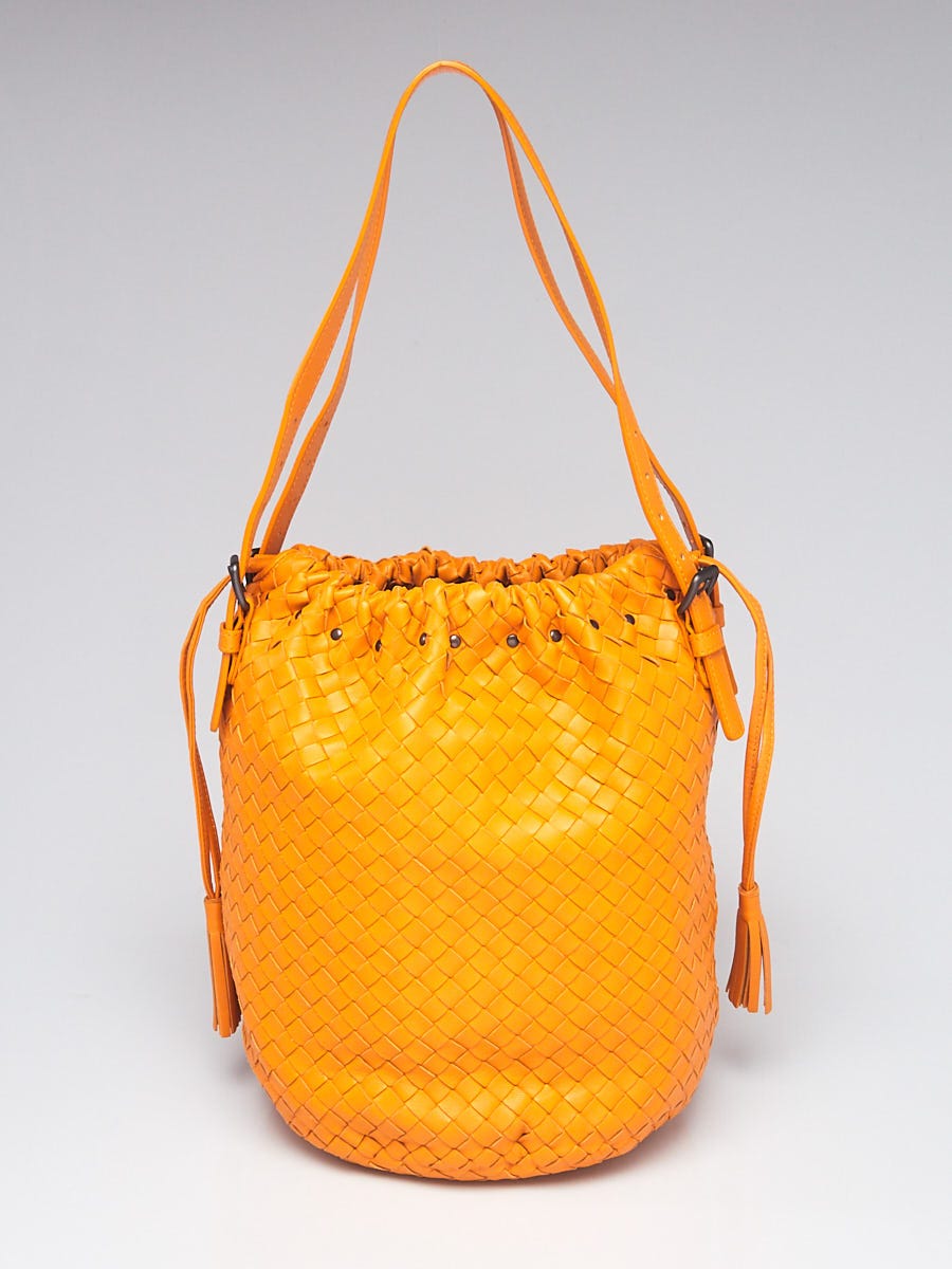 Bottega Veneta Orange Nappa Intrecciato Woven Leather Medium Hobo Bag