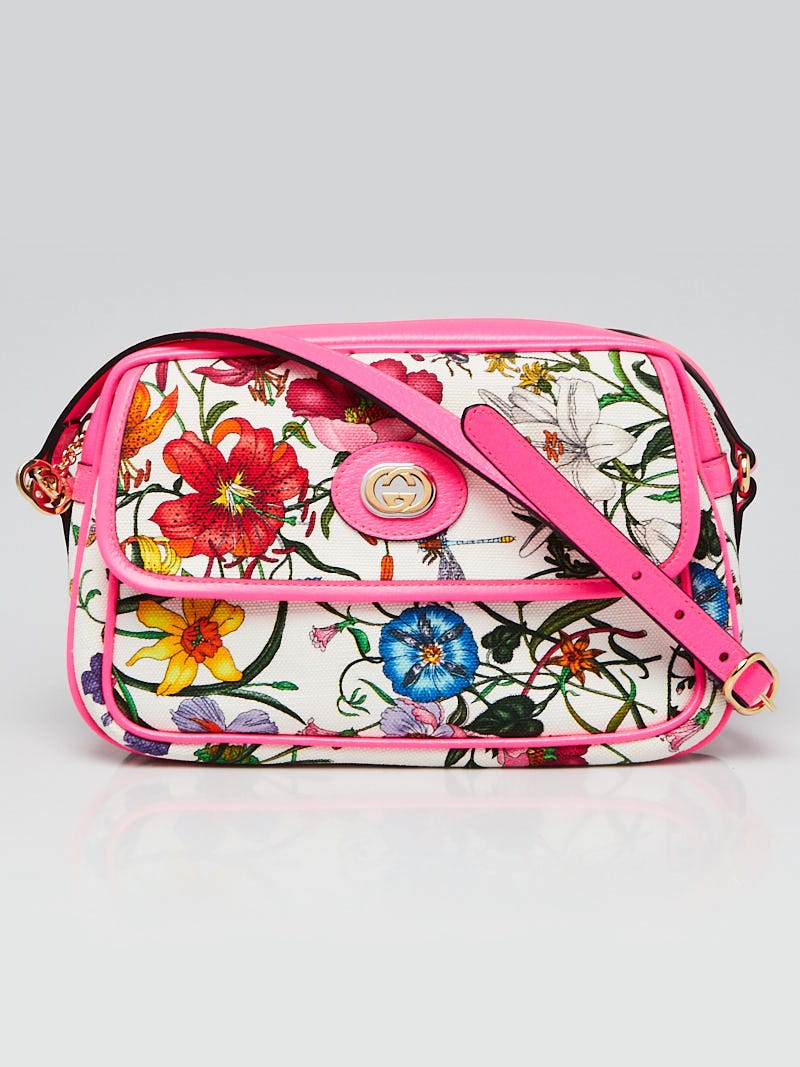 Gucci Pink Flora Canvas Small Crossbody Bag - Yoogi's Closet