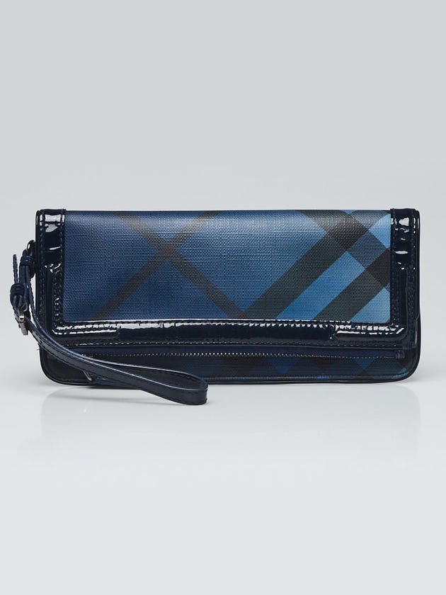 Burberry Blue Check Coated Canvas/Patent Leather Folding Clutch Bag