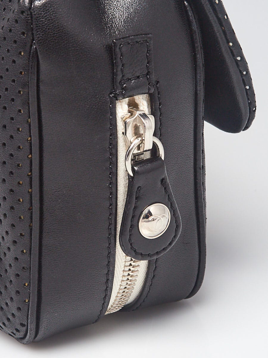 Chanel Black Perforated Lambskin Leather Expandable Medium Flap
