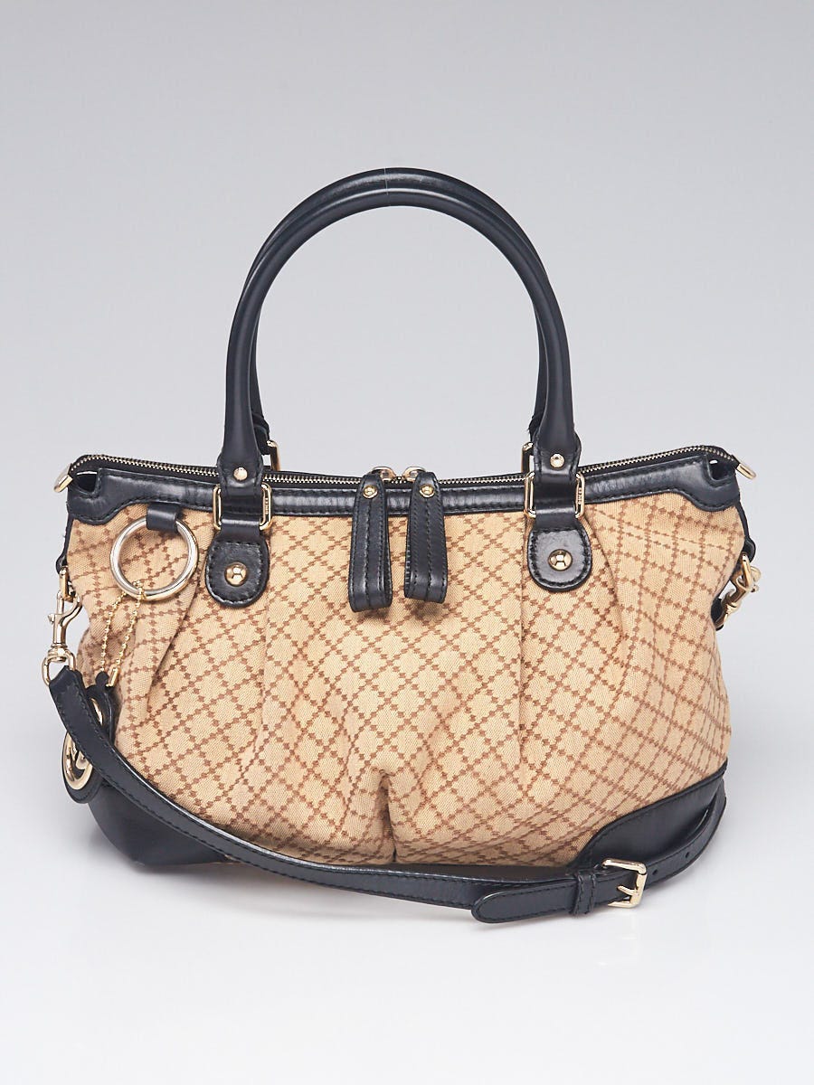 Gucci Beige/Black Diamante Canvas and Leather Medium Sukey Tote