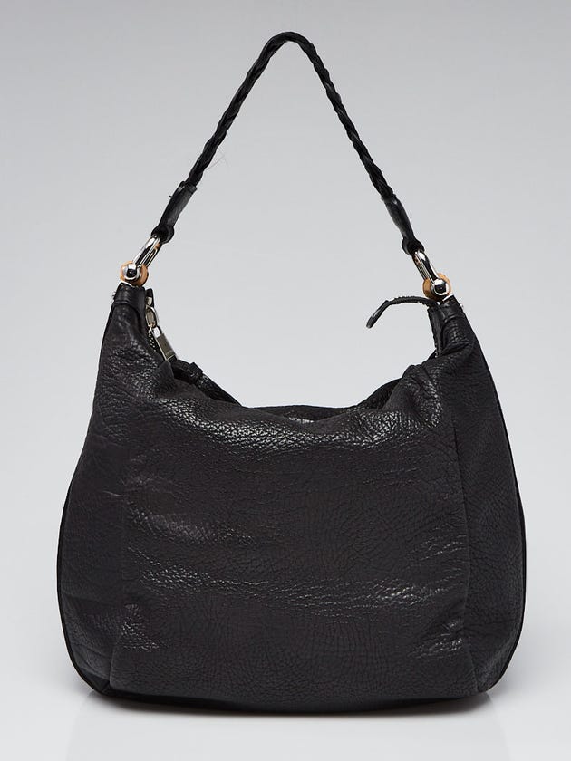 Gucci Black Pebbled Leather Bamboo Bar Hobo Bag