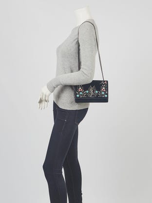 Saint Laurent Black Suede Small Stone Studded Kate Crossbody Bag
