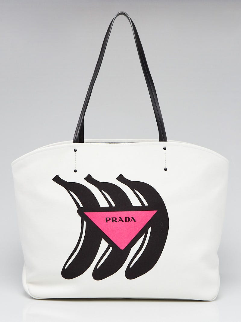 Prada White/Black Banana Print Large Campana Tote Bag 1BG218 - Yoogi's  Closet