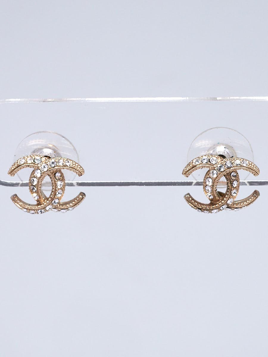 Chanel Goldtone Metal Crystal CC Dubai Moon Stud Earrings