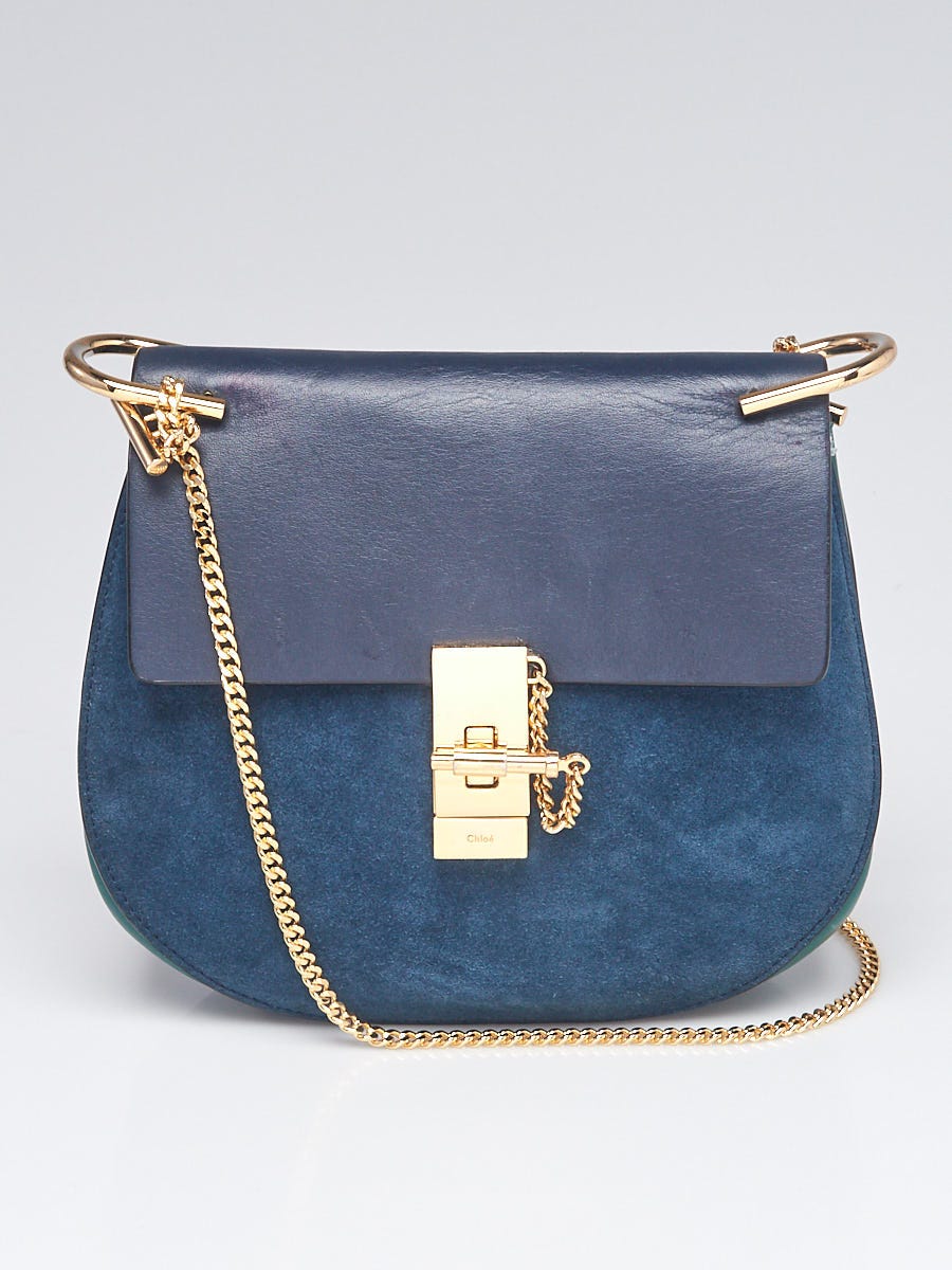 美品　Chloé Drew スモール ショルダーバッグ ネイビー Chloe Navy/Green Suede and Lambskin Leather Small Drew Bag