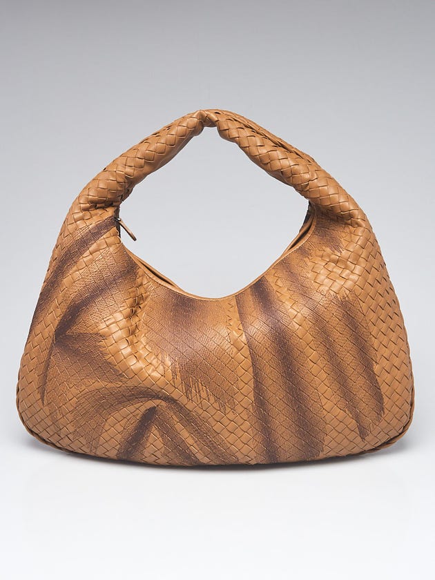 Bottega Veneta Camel Intrecciato Woven Nappa Leather Embroidered Large Hobo Bag