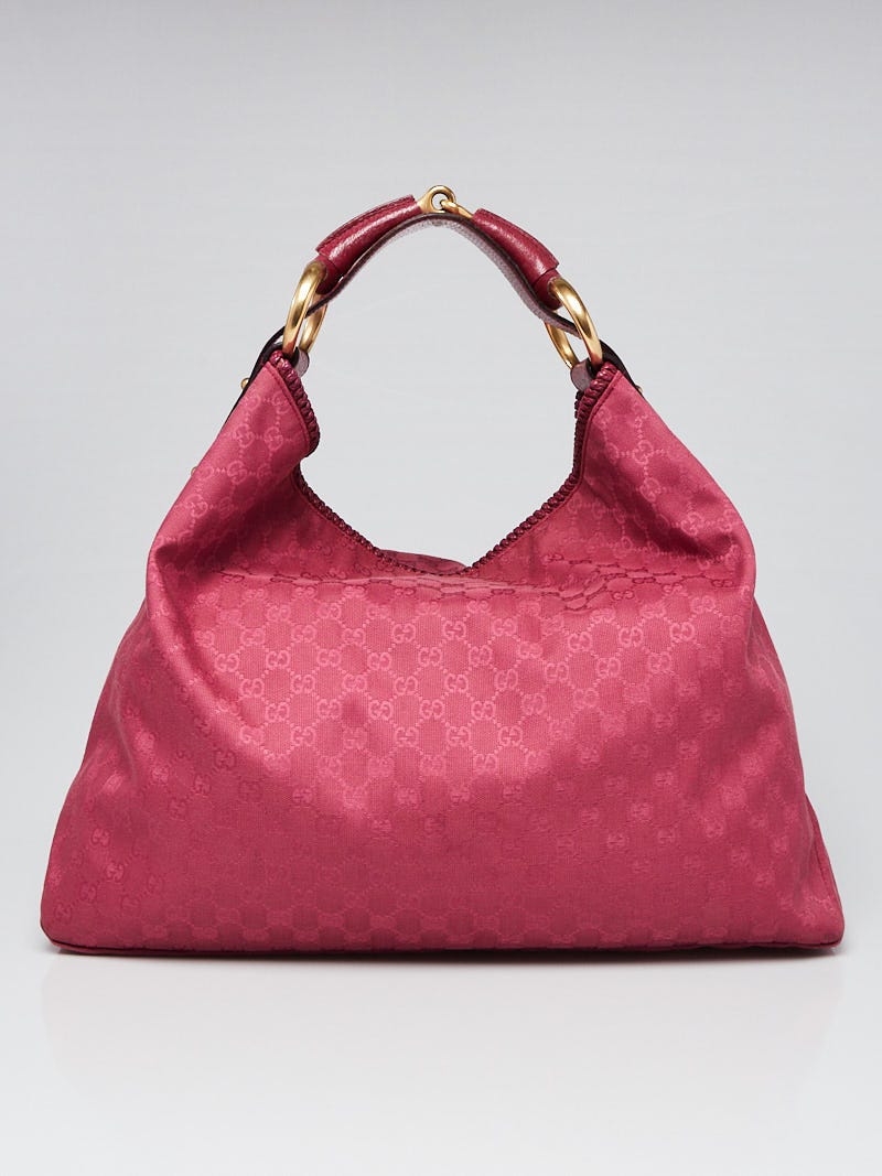 Gucci Pink GG Canvas Large Horsebit Hobo Bag - Yoogi's Closet