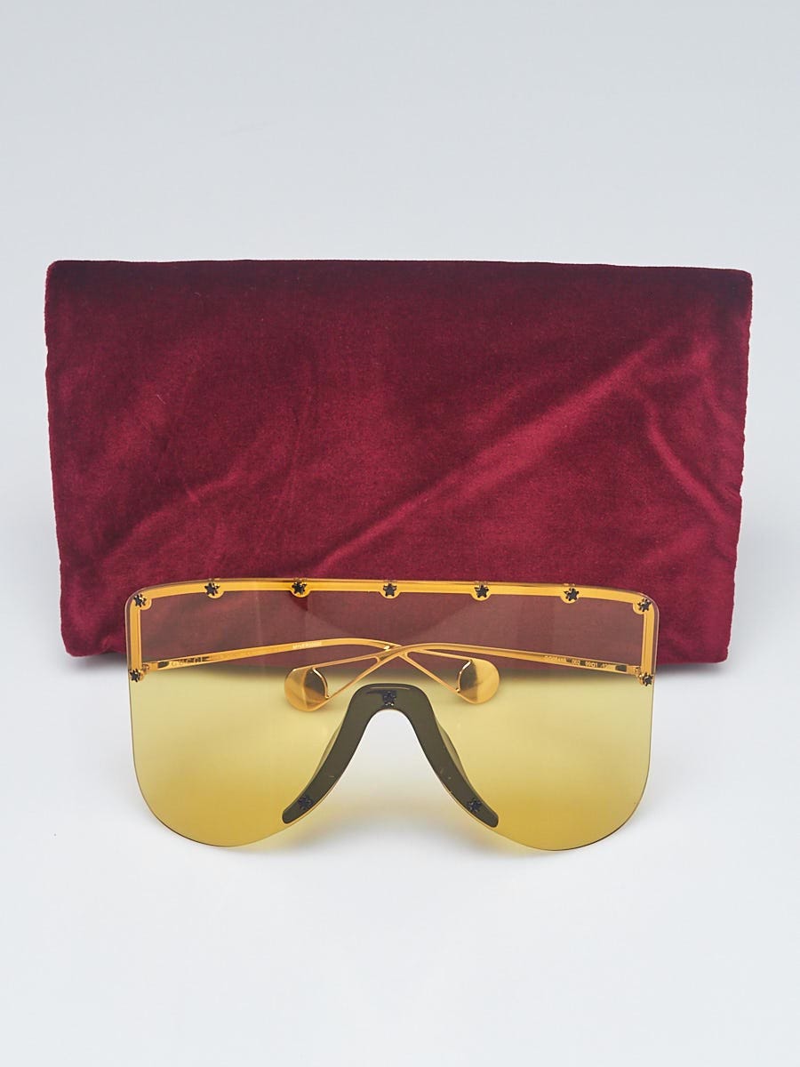 Gucci Gold Metal Oversized Shield Sunglasses - GG0541S | Yoogi's