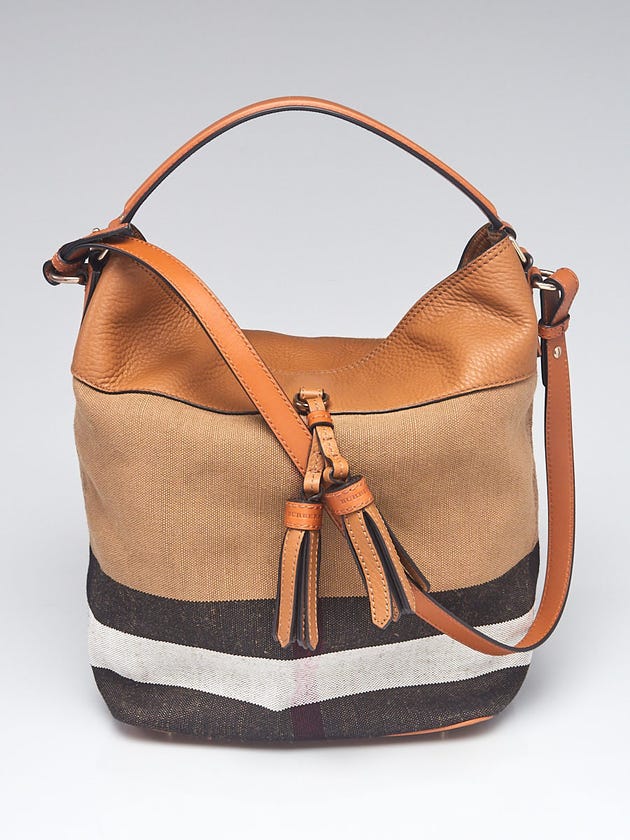 Burberry Brown Check Canvas Asby Tassel Bucket Bag