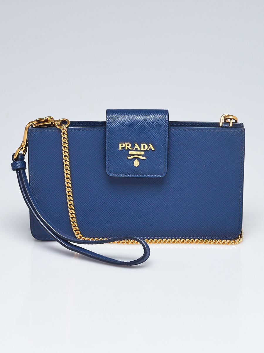 Prada Blue Saffiano Leather Tech Case Wristlet Crossbody Bag Yoogi s Closet