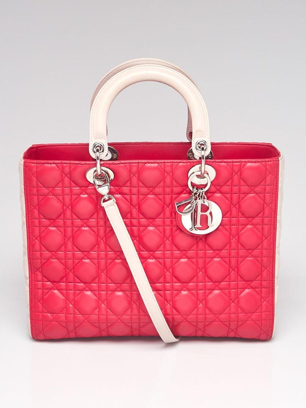 Christian Dior Pink Cannage Quilted Lambskin Leather Large Lady Dior Bag