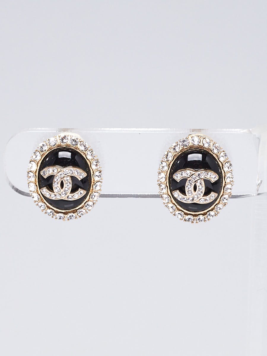 CHANEL, Jewelry, Chanel Crystal Cc Oval Stud Earrings Auth