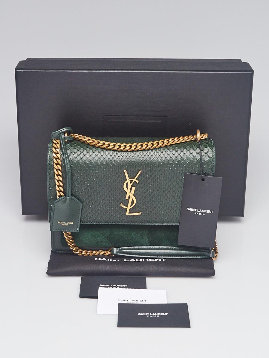 Yves Saint Laurent Dark Green Python and Leather Medium Sunset Bag