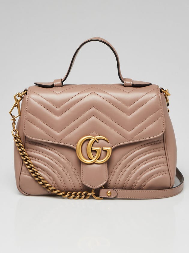 Gucci Dusty Pink Quilted Leather Marmont Small Top Handle Bag