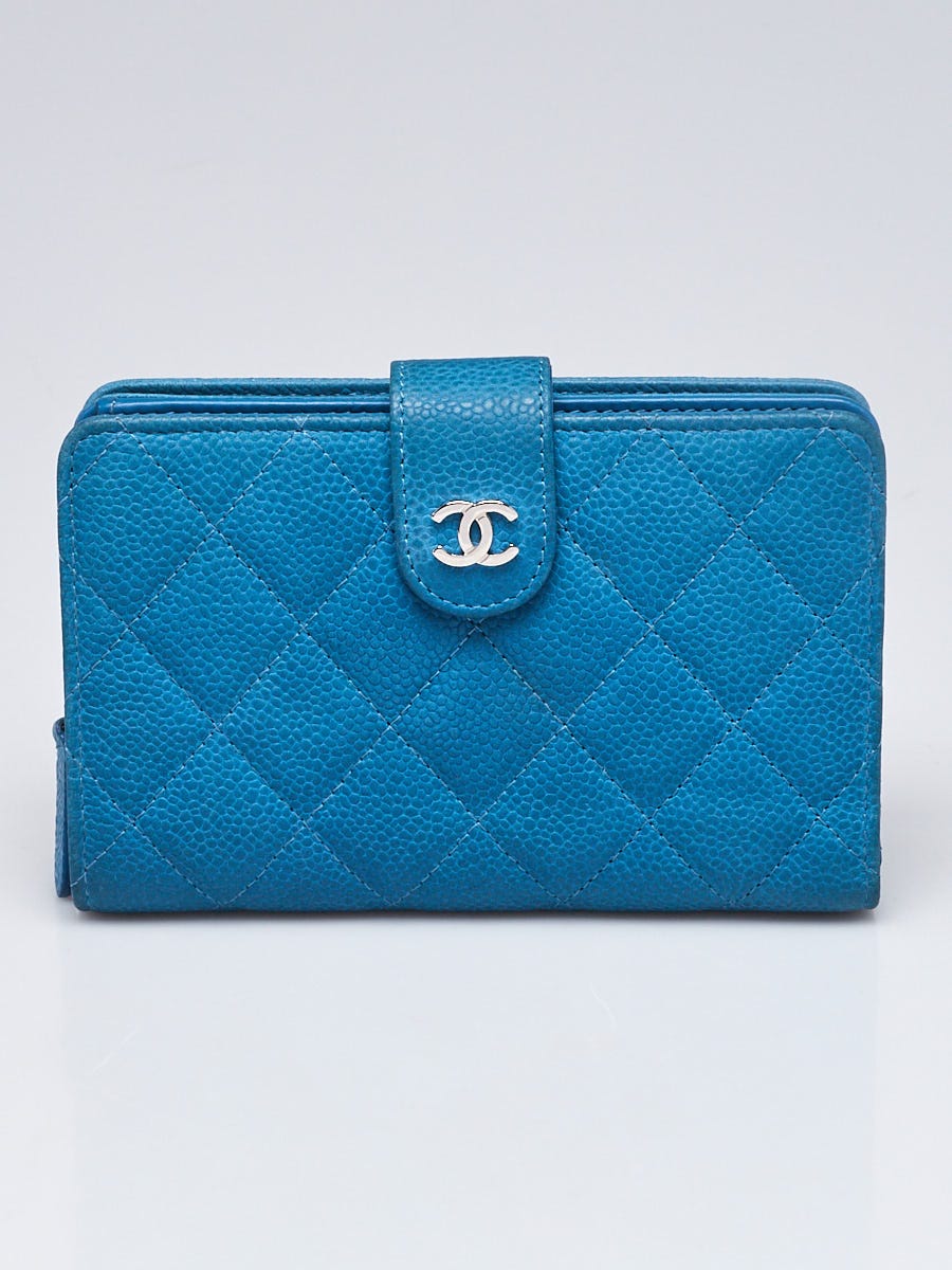 Chanel Blue Quilted Matte Caviar Leather L Zip Compact French