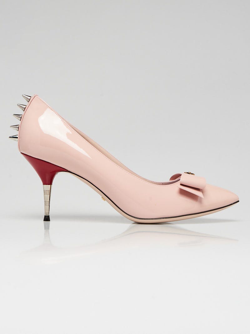 Gucci Pink Patent Leather Sadie Spiked Pointed Toe Pumps Size 9