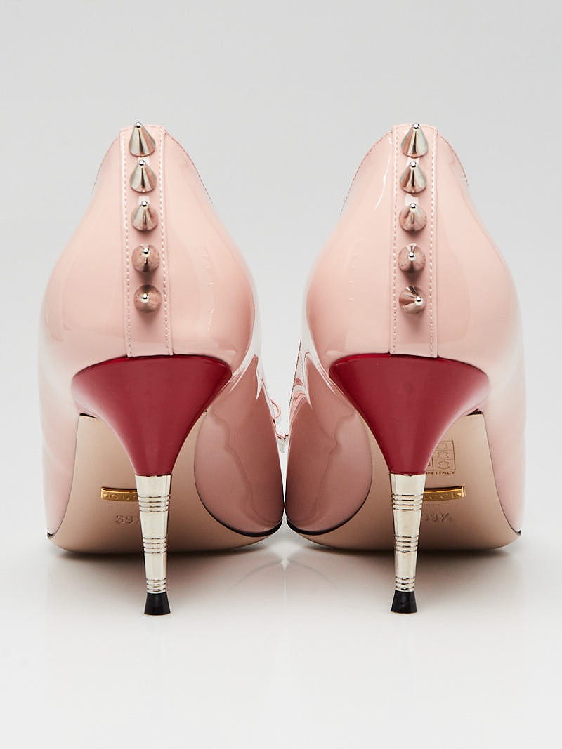 Gucci Pink Patent Leather Sadie Spiked Pointed Toe Pumps Size 9