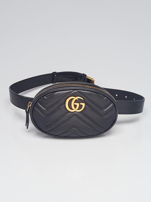 Gucci Black Quilted Leather GG Marmont Waist Belt Bag