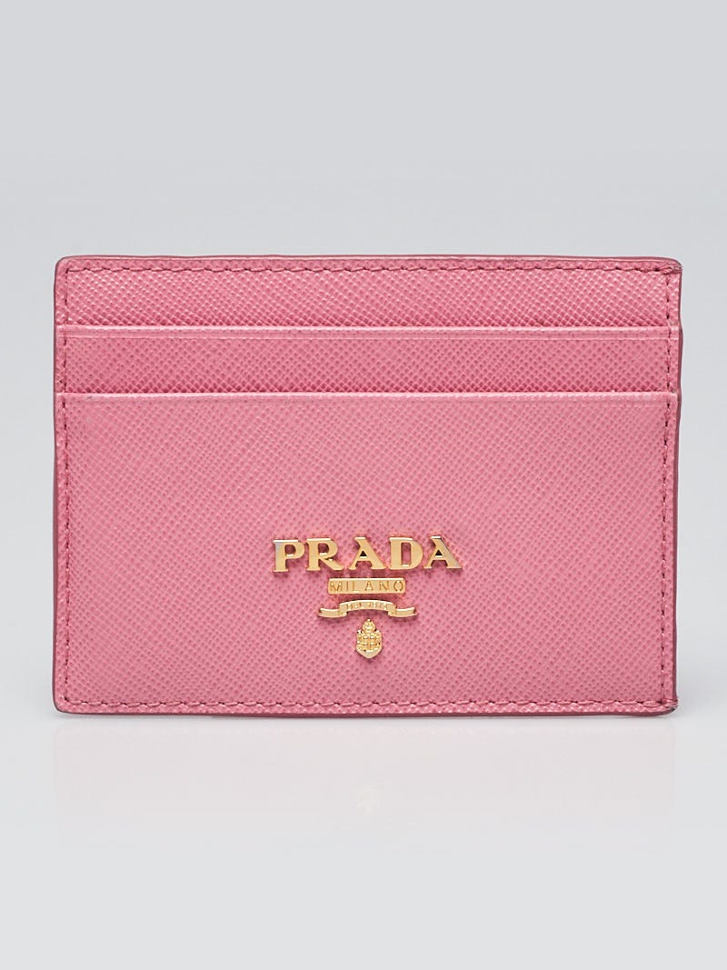 Prada Geranio Saffiano Metal Leather Card Holder 1M0848 | Yoogi's