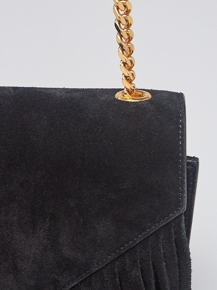 Yves Saint Laurent Black Suede Fringed Monogramme Shoulder
