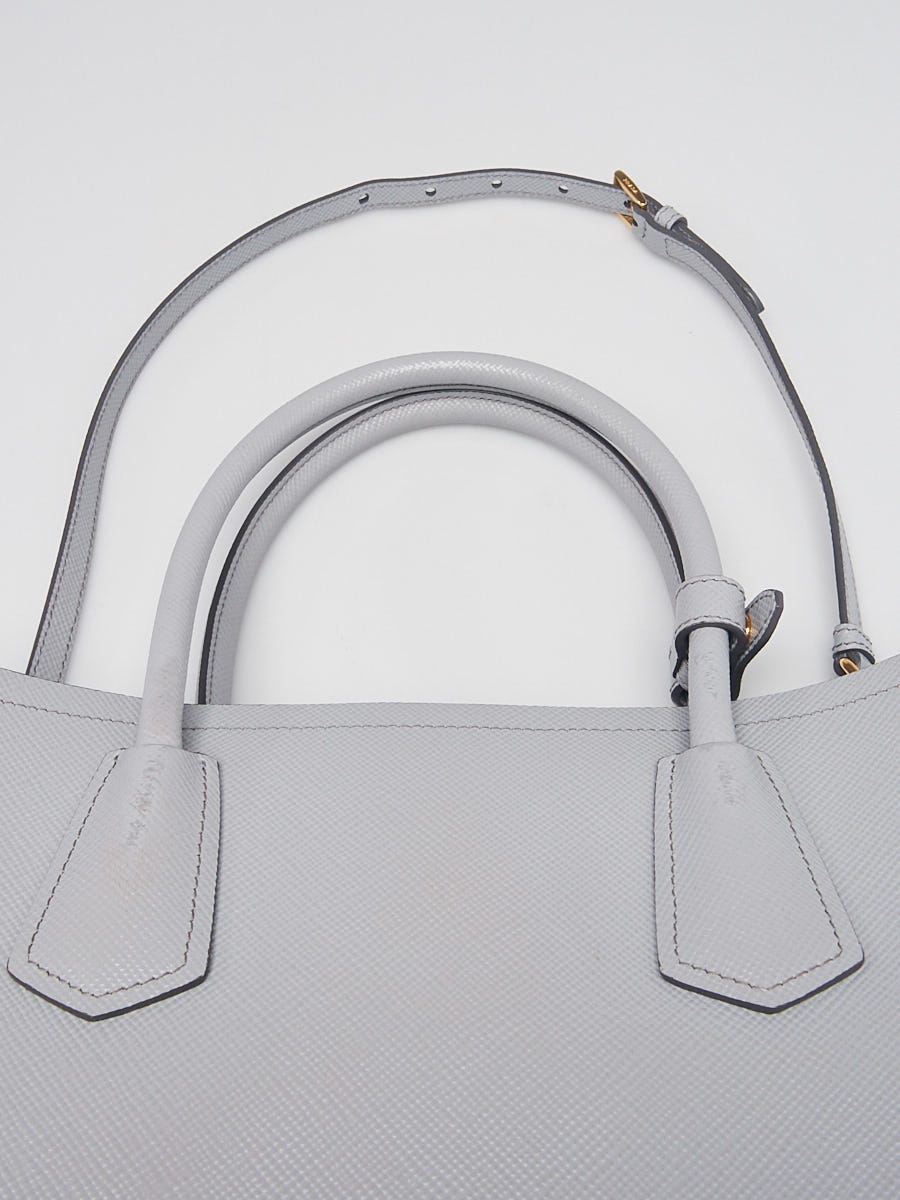 Prada Grey Saffiano Lux Leather Double Handle Small Tote Bag 1BG775 -  Yoogi's Closet