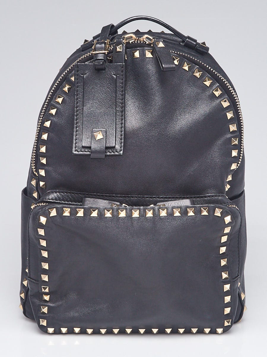 Valentino Black Nappa Leather Rockstud Medium Backpack Bag