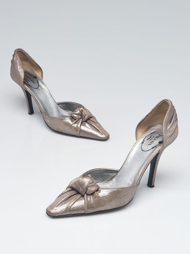 Prada Silver Fabric Knotted d'Orsay Pumps Size 5.5/36