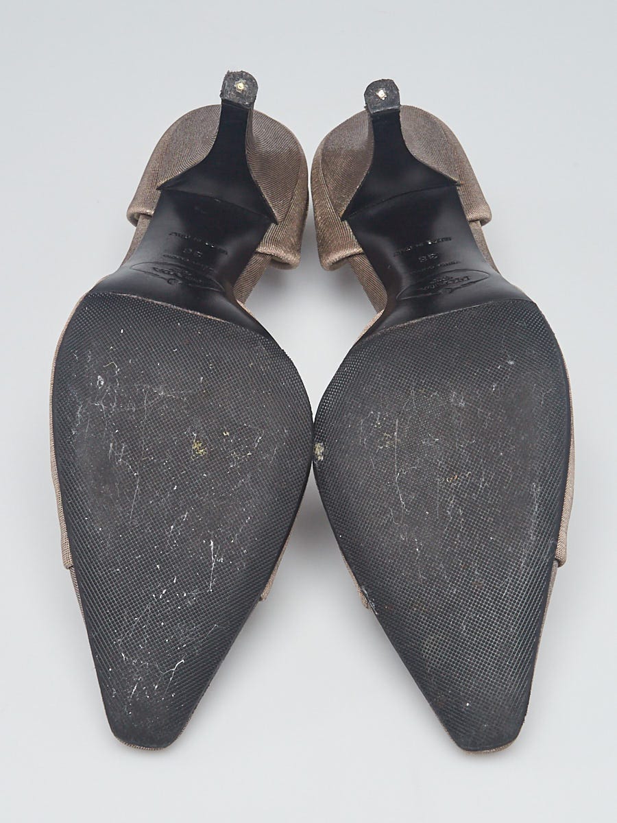 Prada Silver Fabric Knotted d'Orsay Pumps Size 5.5/36