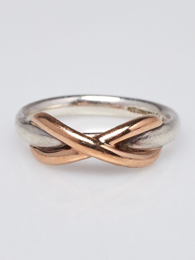 Tiffany & Co. 18k Rose Gold and Sterling Silver Infinity Ring Size 4.5