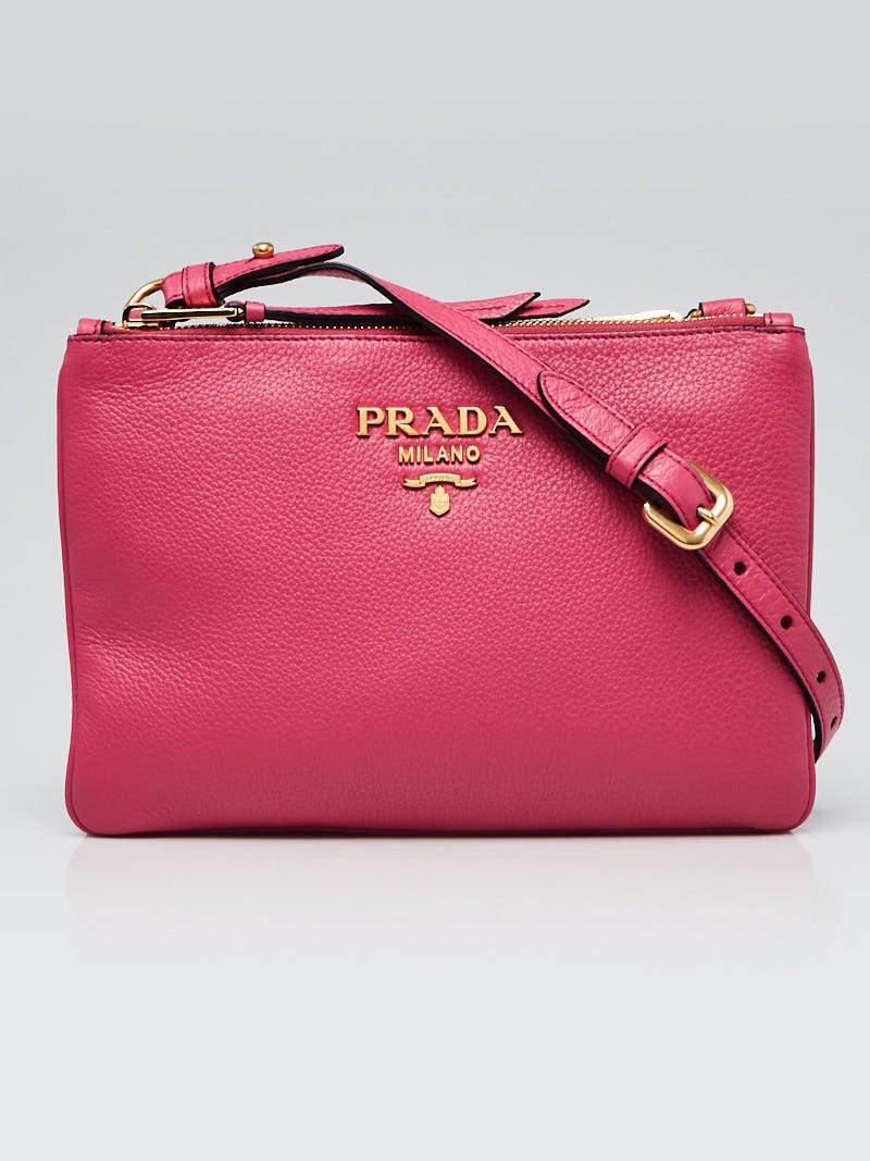 Prada, Bags, Prada Vitello Phenix Red Double Zip Crossbody Bag