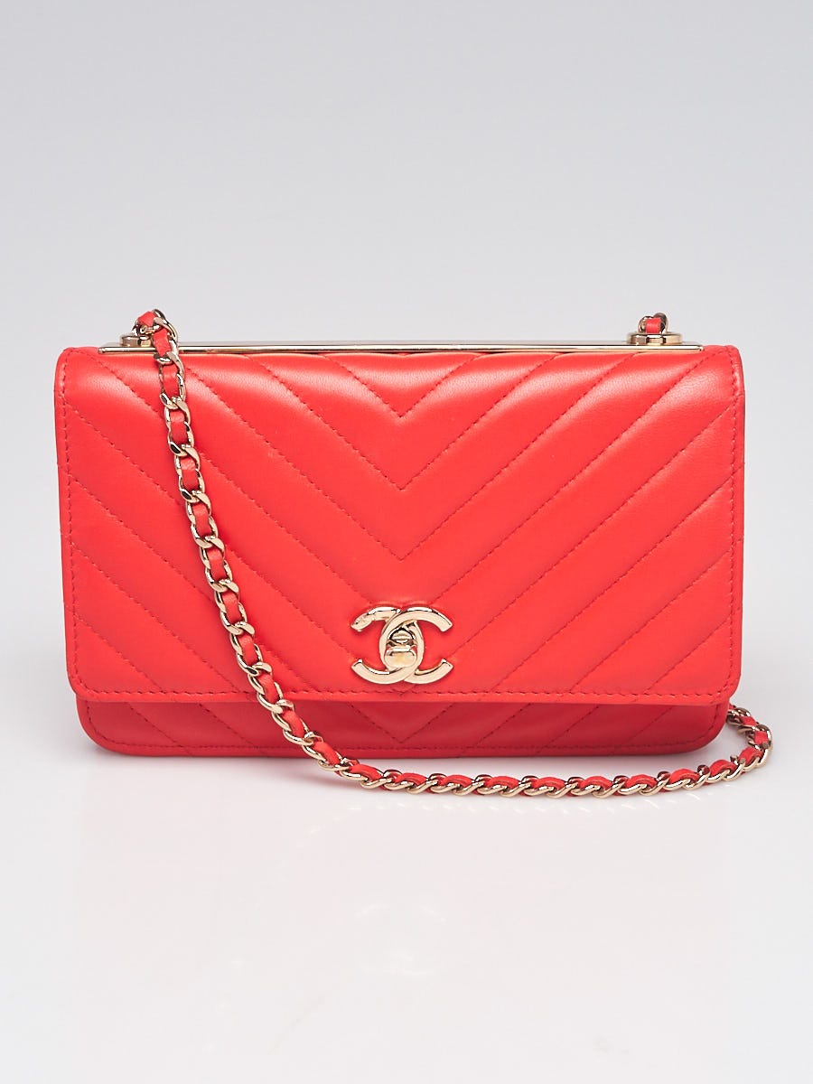 Chanel Red Chevron Quilted Lambskin Leather Trendy WOC Clutch Bag - Yoogi's  Closet