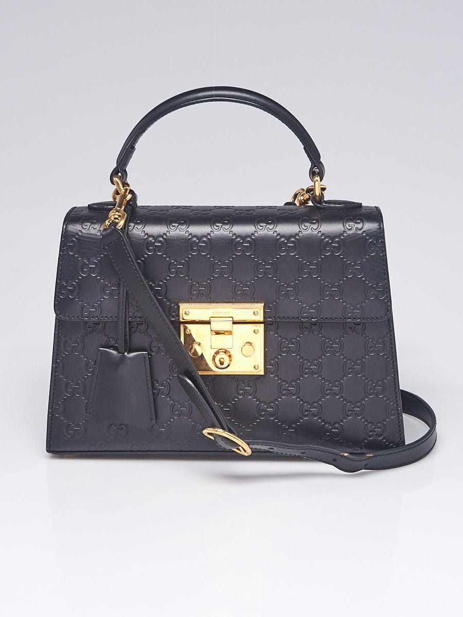 Gucci Black Guccissima Leather Signature Padlock Small Top Handle Bag -  Yoogi's Closet