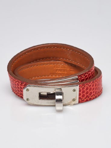 Hermes Bougainvillea Lizard Palladium Plated Kelly Double Tour Bracelet Size XS