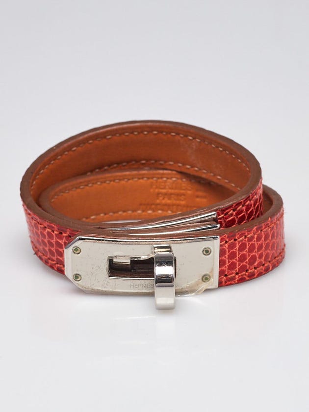Hermes Bougainvillea Lizard Palladium Plated Kelly Double Tour Bracelet Size XS